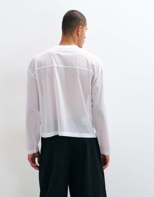 ASOS DESIGN boxy oversized mesh long sleeve top in white, 5 of 5