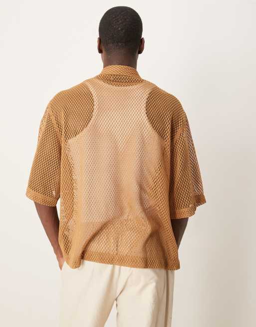 ASOS DESIGN boxy oversized mesh shirt in beige, 4 of 4