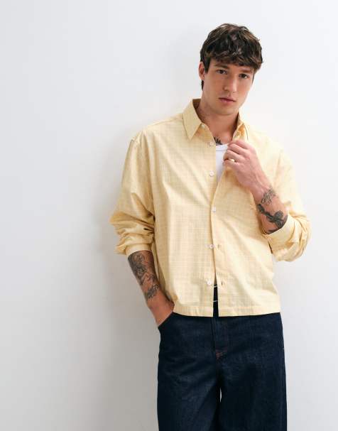 ASOS DESIGN boxy oversized micro check shirt in yellow - view 1