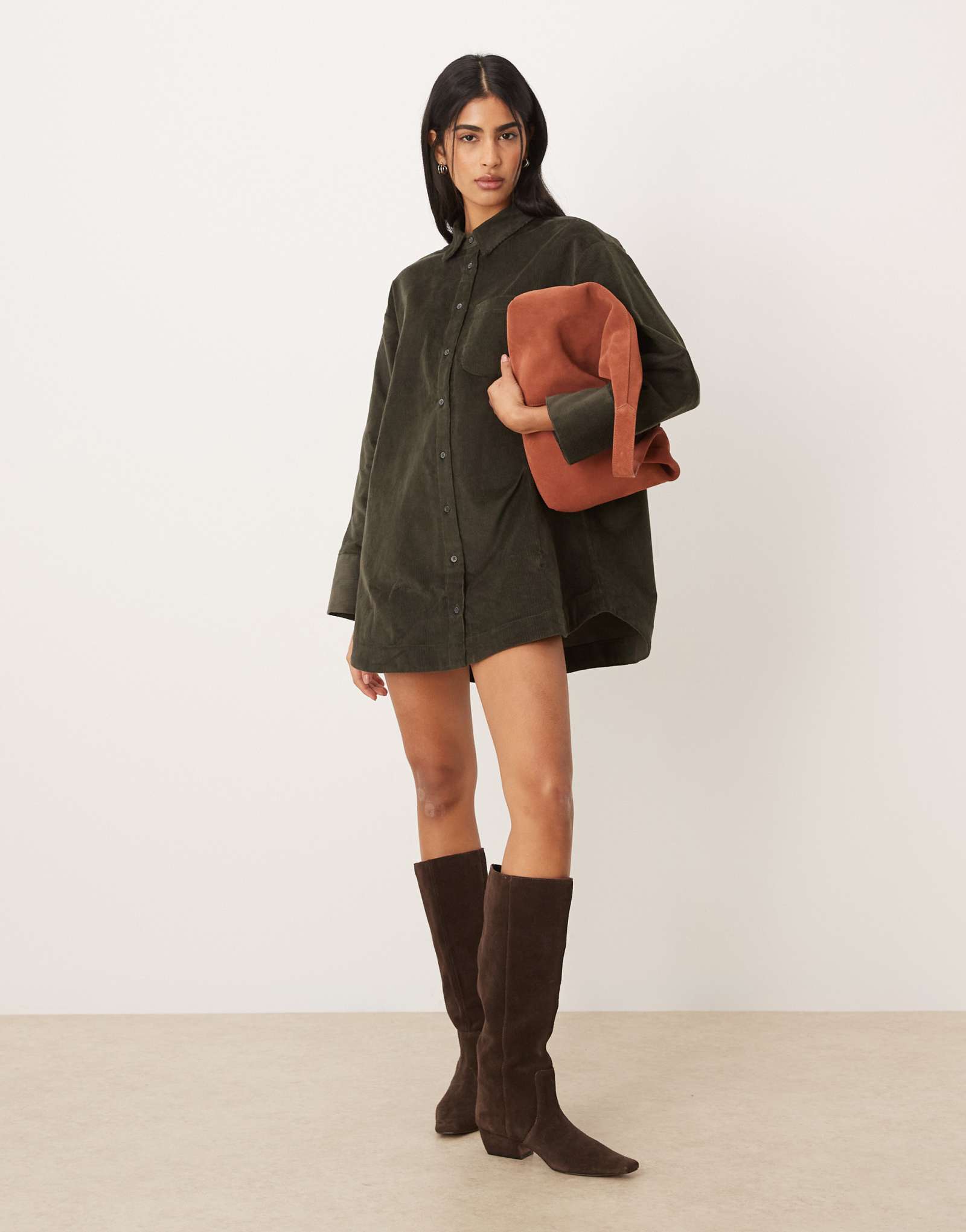 ДИЗАЙНЕРСКОЕ облегающее мини-платье-рубашка оверсайз от ASOS темно-зеленого цвета