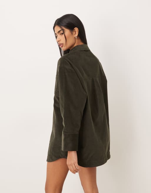 ASOS DESIGN boxy oversized mini shirt dress in dark green