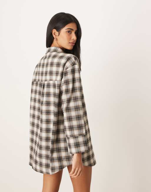ASOS DESIGN boxy oversized mini shirt dress in navy check, 2 of 4
