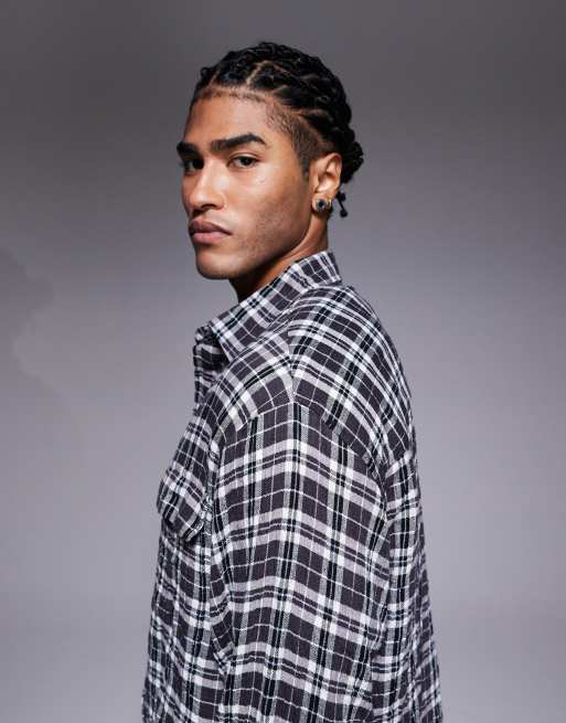 ASOS DESIGN boxy oversized mono check shirt in gray | ASOS