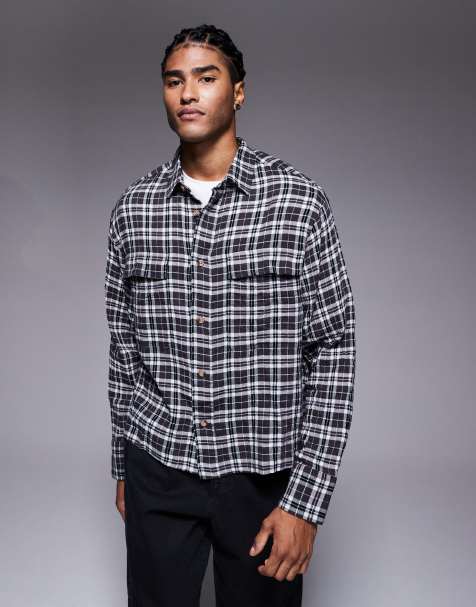 ASOS DESIGN boxy oversized mono check shirt in grey - view 1