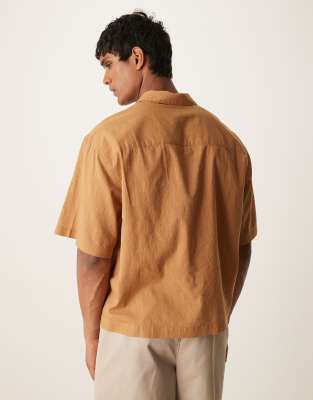 Asos Design Boxy Oversized Over The Head Shirt In Brown