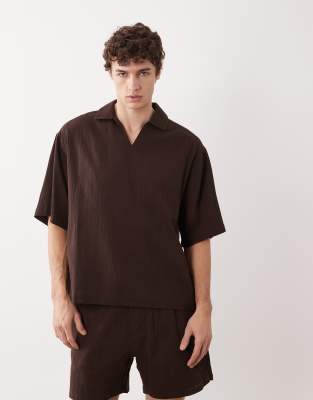 Asos Design Boxy Oversized Overhead Camp Collar Crinkle Texture Shirt ...