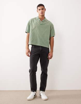 Asos Design Boxy Oversized Overhead Camp Collar Poplin Shirt In Green