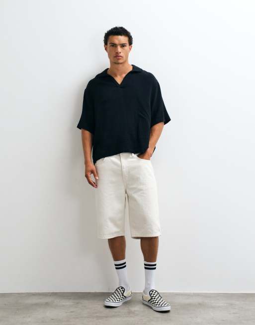 ASOS DESIGN boxy oversized overhead cheesecloth shirt in black, 4 of 5