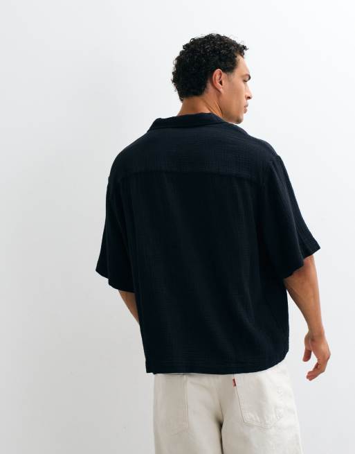 ASOS DESIGN boxy oversized overhead cheesecloth shirt in black, 5 of 5