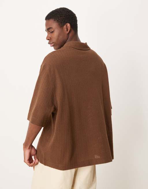 ASOS DESIGN boxy oversized overhead crochet shirt in brown, 4 of 4
