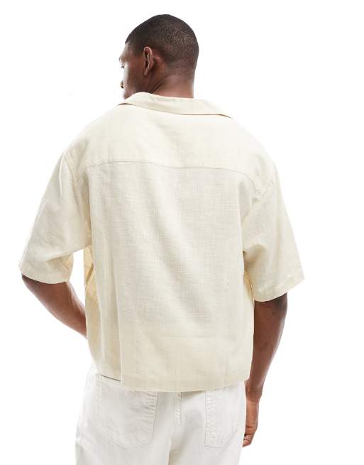 ASOS DESIGN boxy oversized overhead deep revere shirt in stone