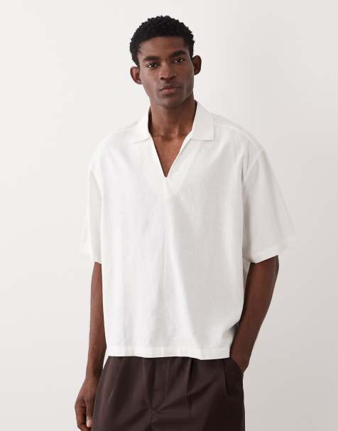 ASOS DESIGN boxy oversized overhead linen blend shirt in white - view 1