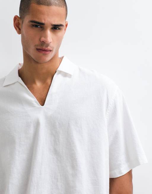 ASOS DESIGN boxy oversized overhead linen blend shirt in white, 3 of 5