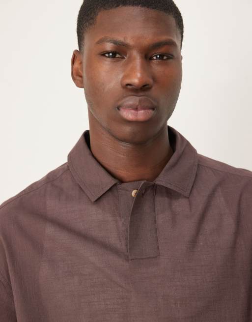 ASOS DESIGN boxy oversized overhead linen look shirt in brown