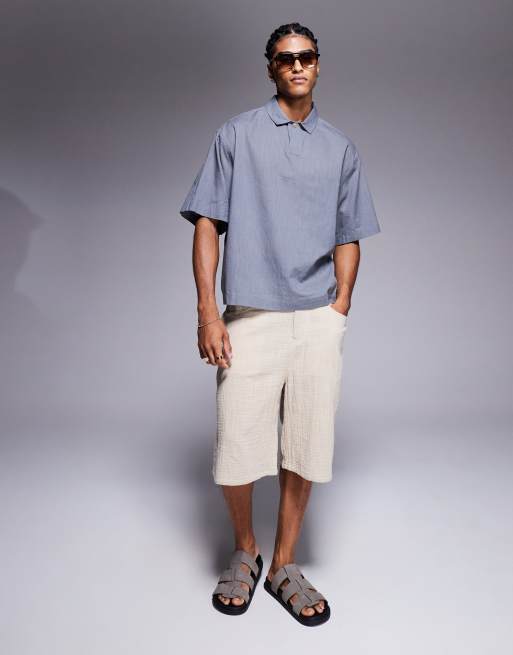 ASOS DESIGN boxy oversized overhead linen look shirt in gray