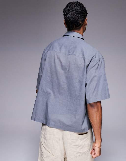 ASOS DESIGN boxy oversized overhead linen look shirt in gray