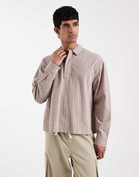 ASOS DESIGN boxy oversized overhead plaid shirt in brown - view 1