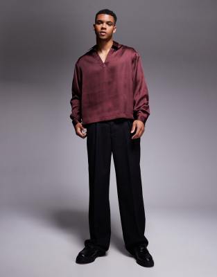 Asos Design Boxy Oversized Overhead Satin Shirt In Red