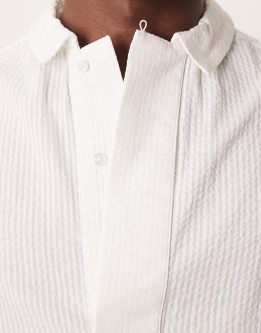 ASOS DESIGN boxy oversized overhead seersucker shirt with