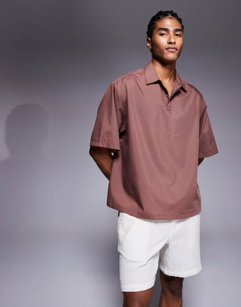 ASOS DESIGN boxy oversized overhead shirt in brown - view 1