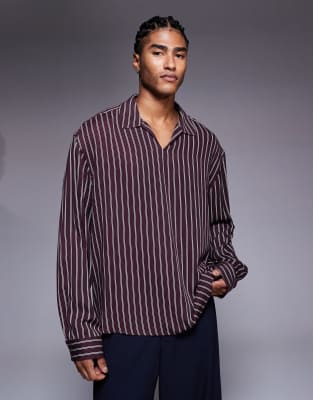 Asos Design Boxy Oversized Overhead Shirt In Brown