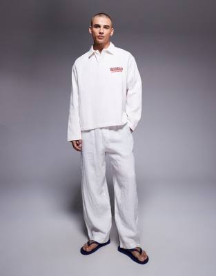 Asos Design Boxy Oversized Overhead Shirt With Chest Print In White