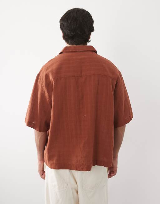 ASOS DESIGN boxy oversized overhead shirt with linen in brown, 4 of 5
