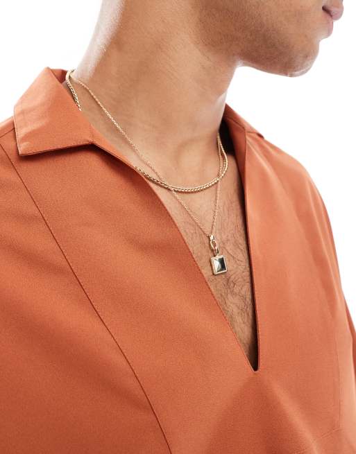 ASOS DESIGN boxy oversized overhead shirt with raw edge in rust, 3 of 4