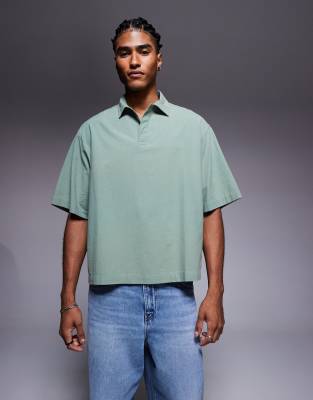 Asos Design Boxy Oversized Overhead Textured Shirt In Green