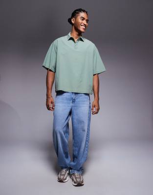 Asos Design Boxy Oversized Overhead Textured Shirt In Green
