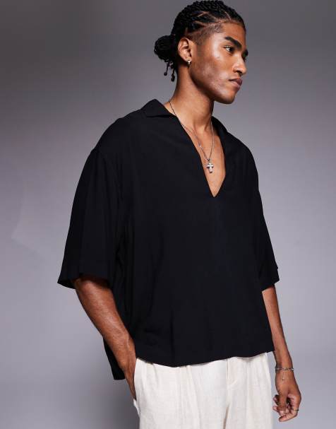 ASOS DESIGN boxy oversized overhead viscose shirt in black - view 1