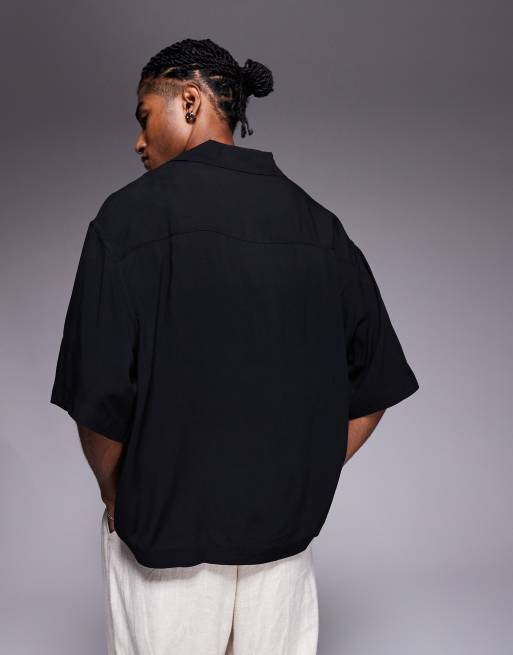 ASOS DESIGN boxy oversized overhead viscose shirt in black
