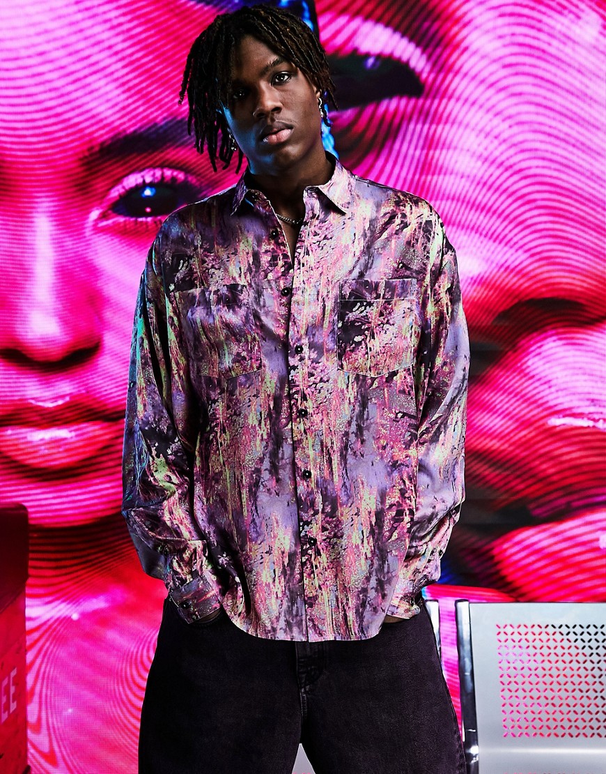 ASOS DESIGN - Boxy oversized overhemd met abstracte roze print