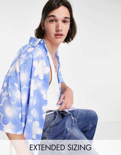ASOS DESIGN - Boxy oversized overhemd met blauwe madeliefjesprint
