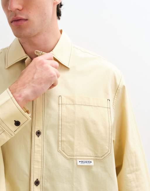ASOS DESIGN boxy oversized overhemd met borstbadge in geel, 3 van 5