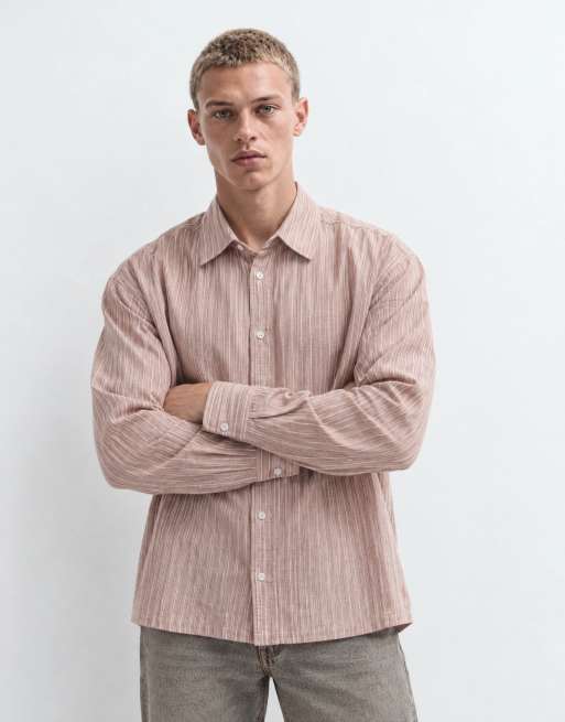 ASOS DESIGN boxy oversized overhemd met linnenlook en strepen in bruin, 10 van 10