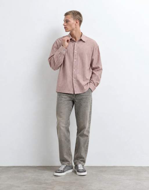 ASOS DESIGN boxy oversized overhemd met linnenlook en strepen in bruin, 9 van 10