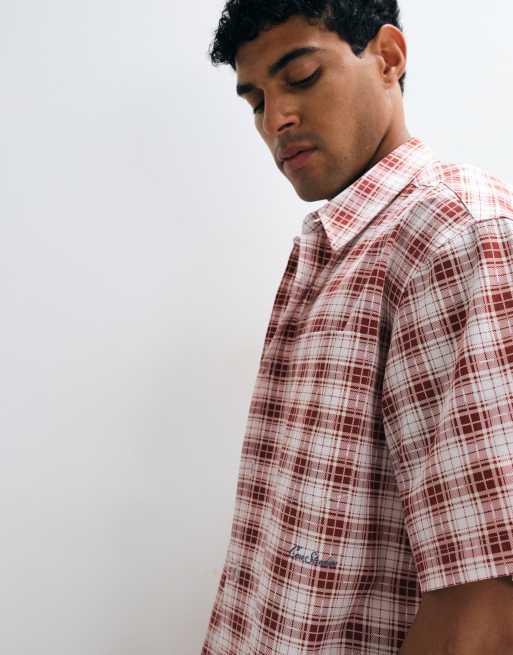 ASOS DESIGN boxy oversized overhemd met micro ruit en borstprint in rood, 4 van 5