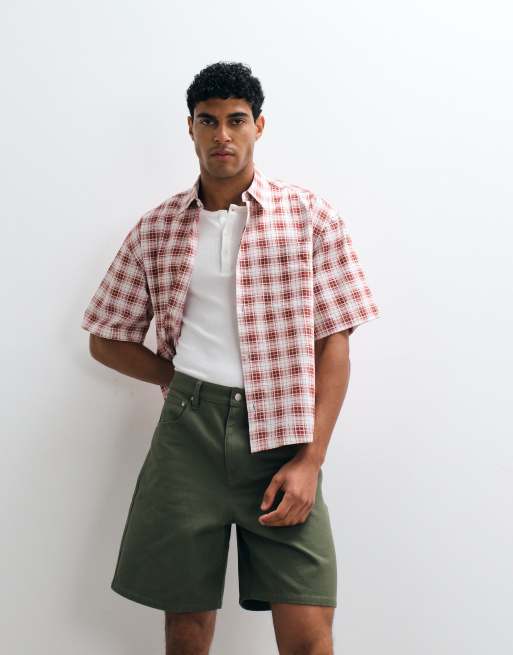 ASOS DESIGN boxy oversized overhemd met micro ruit en borstprint in rood, 5 van 5