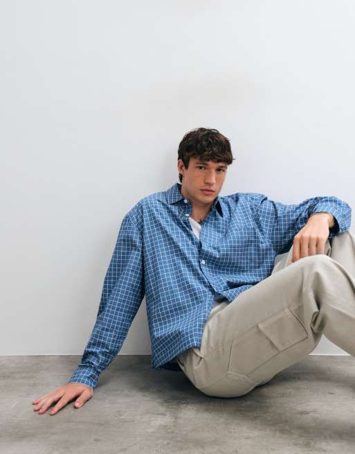 ASOS DESIGN boxy oversized overhemd met micro ruit in blauw, 2 van 5