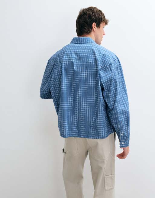 ASOS DESIGN boxy oversized overhemd met micro ruit in blauw, 3 van 5