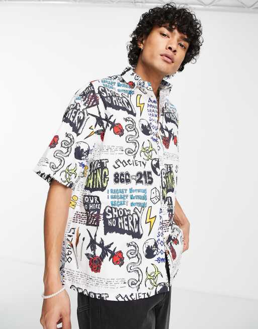 ASOS DESIGN - Boxy oversized overhemd met print geïnspireerd op graffiti