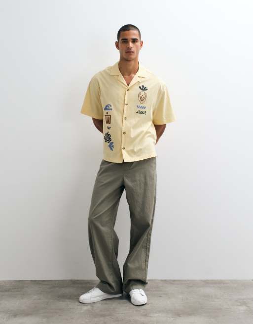 ASOS DESIGN boxy oversized overhemd met reverskraag en plaatsingsprint in geel, 3 van 5