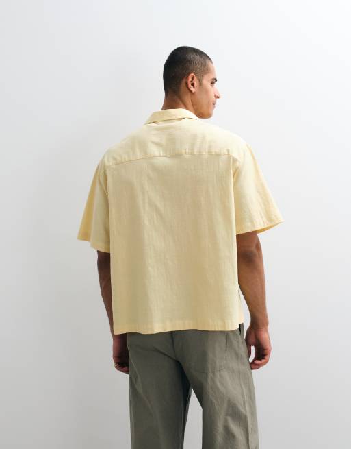 ASOS DESIGN boxy oversized overhemd met reverskraag en plaatsingsprint in geel, 5 van 5