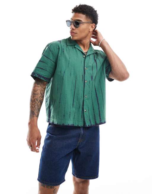 ASOS DESIGN - Boxy oversized overhemd met reverskraag en tie-dye in groen 