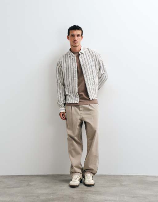 ASOS DESIGN boxy oversized overhemd met structuur en strepen in wit, 2 van 5