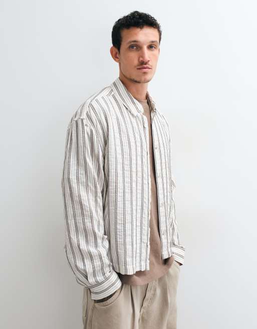 ASOS DESIGN boxy oversized overhemd met structuur en strepen in wit, 5 van 5