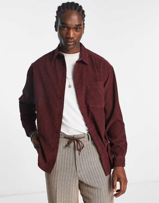 ASOS DESIGN - Boxy oversized overhemd van corduroy met textuur in bessenkleur