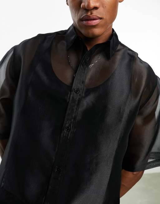 ASOS DESIGN - Boxy oversized overhemd van doorschijnend organza in zwart, 3 van 4