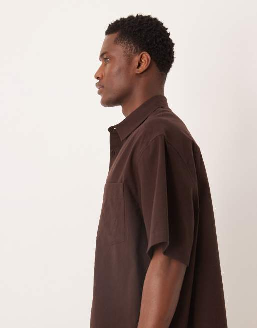 ASOS DESIGN - Boxy oversized overhemd van linnenmix in bruin, 4 van 5